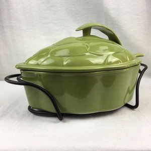 Cook Street Artichoke Pottery Casserole Baking Dish With Stand